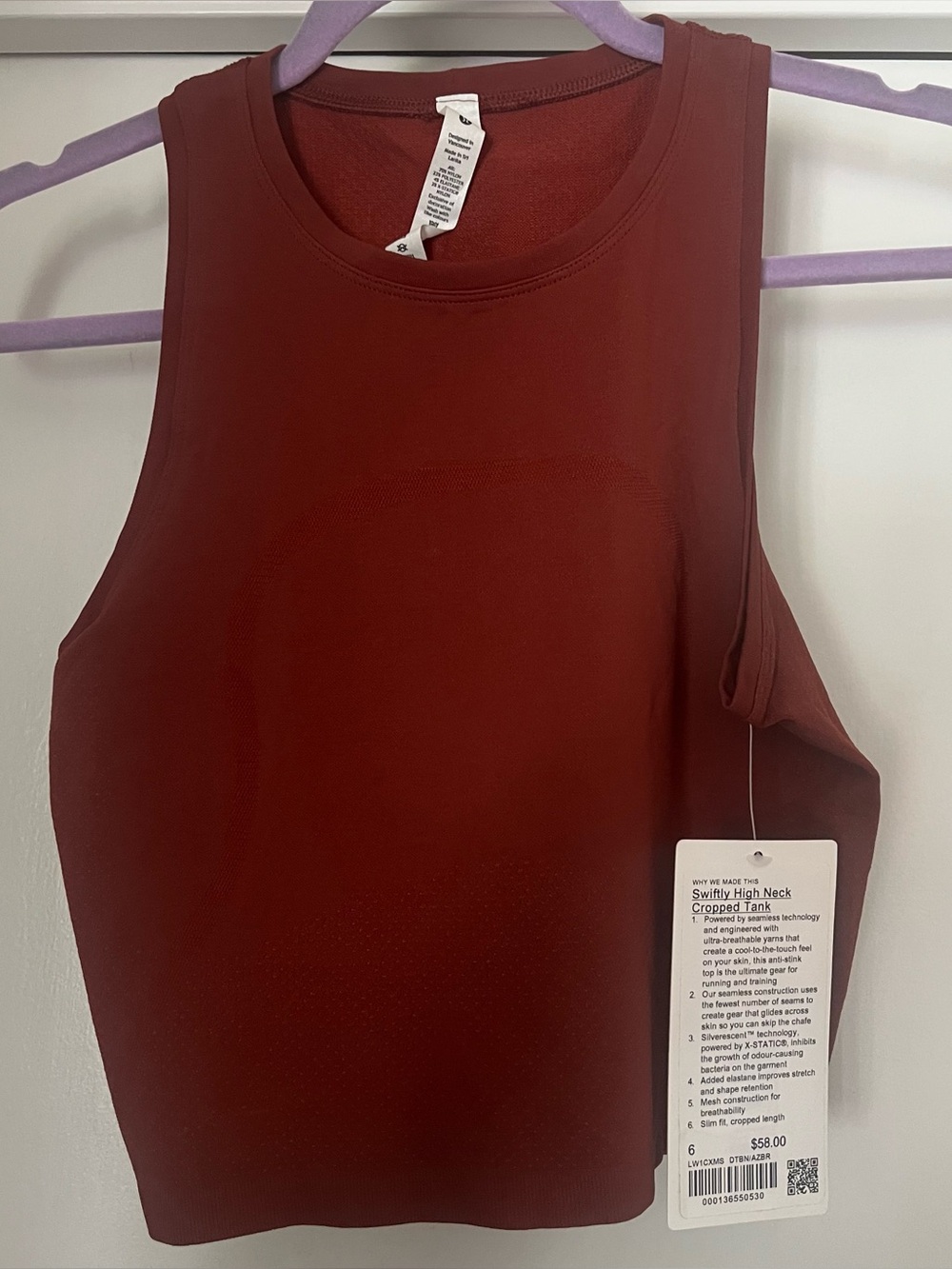 Lululemon Swiftly High Neck Cropped Tank in Date Brown/Aztec Brick